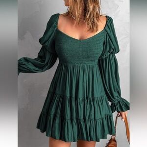 Womens Long Sleeve Ruffle Mini Dress Green Small